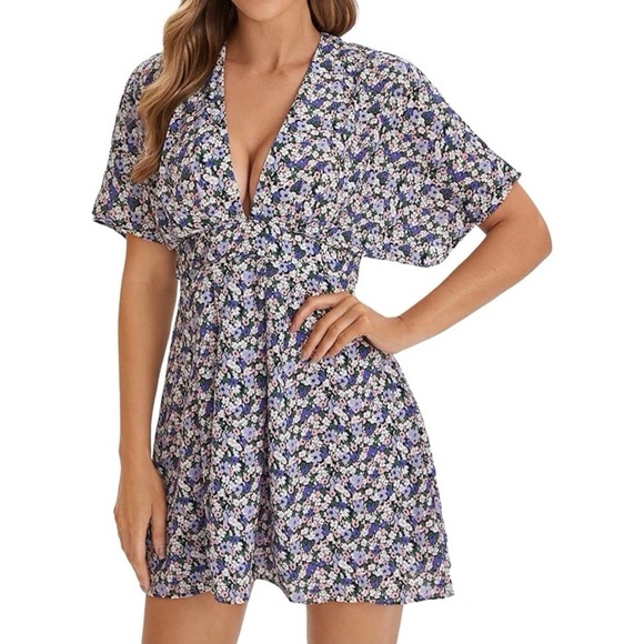 Flower Print Summer Mini Flare Dress Size M - Picture 3 of 13